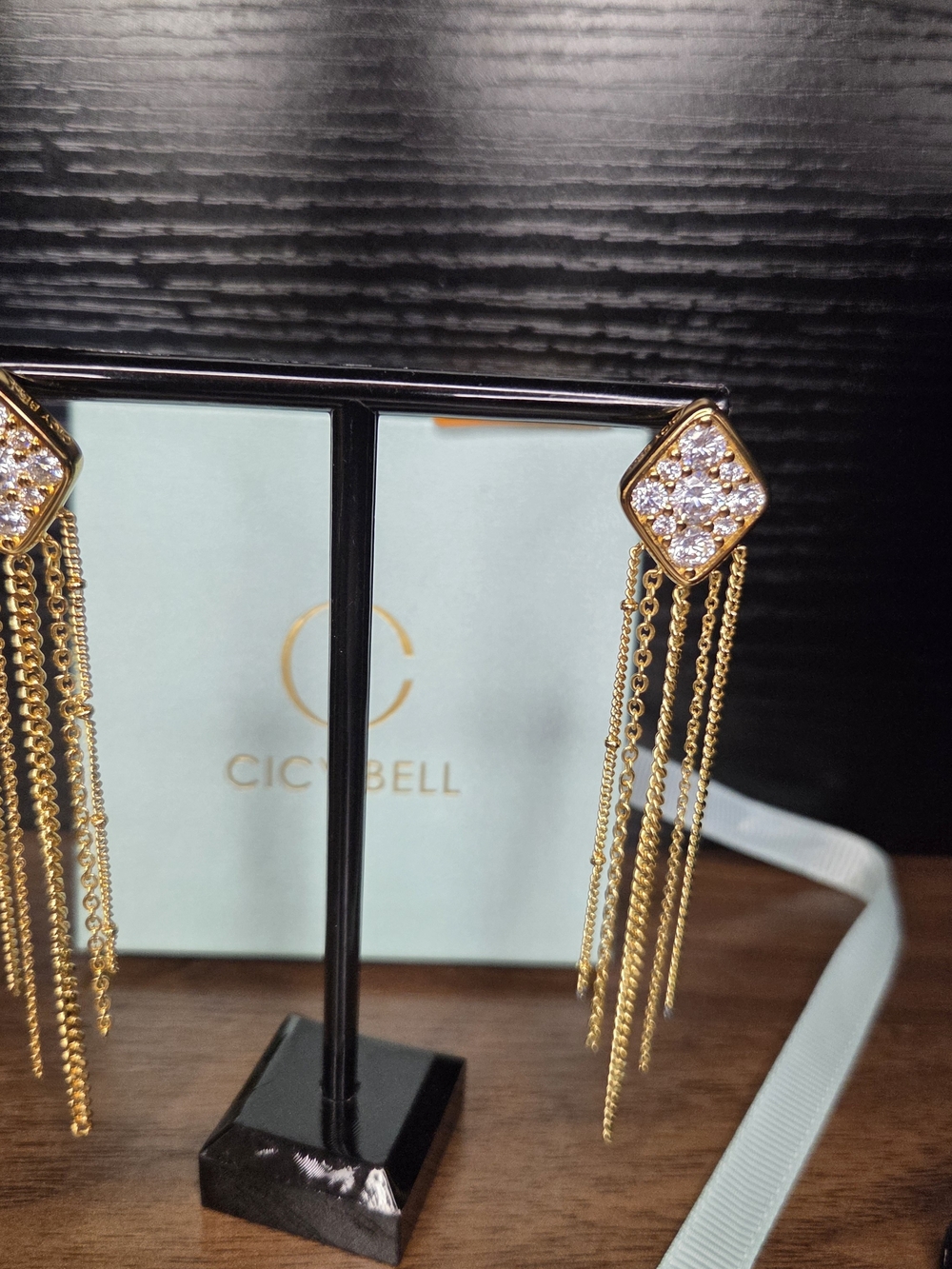 Gold Crystal Fringe Drop Earrings by Cicy & Bell